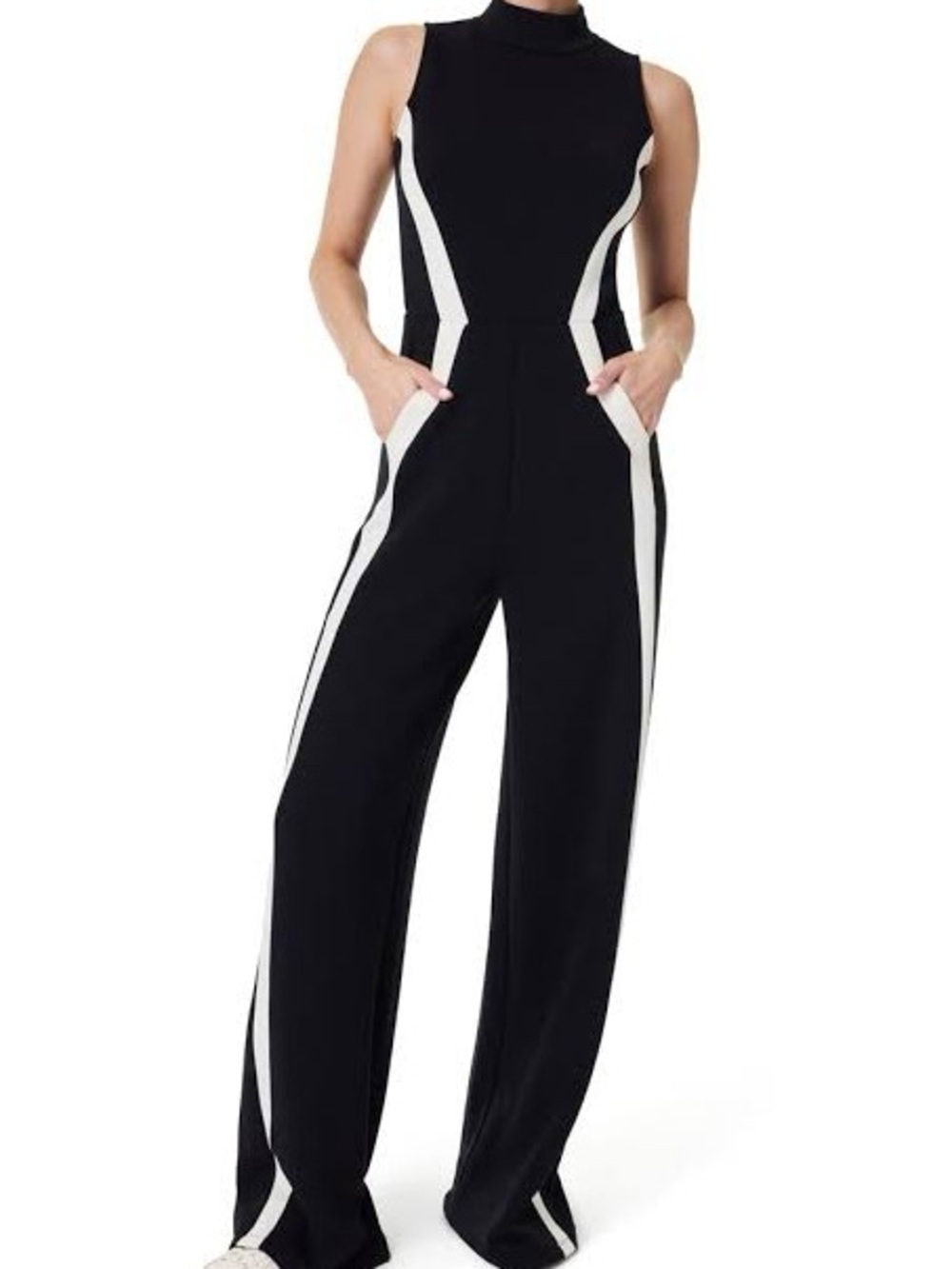 SPANX Airessentials Black Sleeveless Jumpsuit with White Paneling